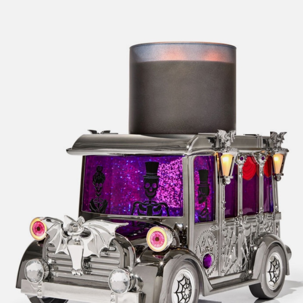 Bath & Body Works Light-up Hearse Water Globe 3-wick Candle Holder